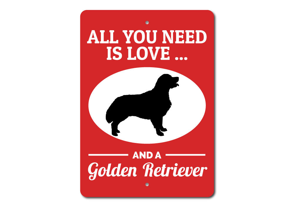 A decorative Golden Retriever sign made of high-quality aluminum, featuring a detailed design perfect for dog lovers.