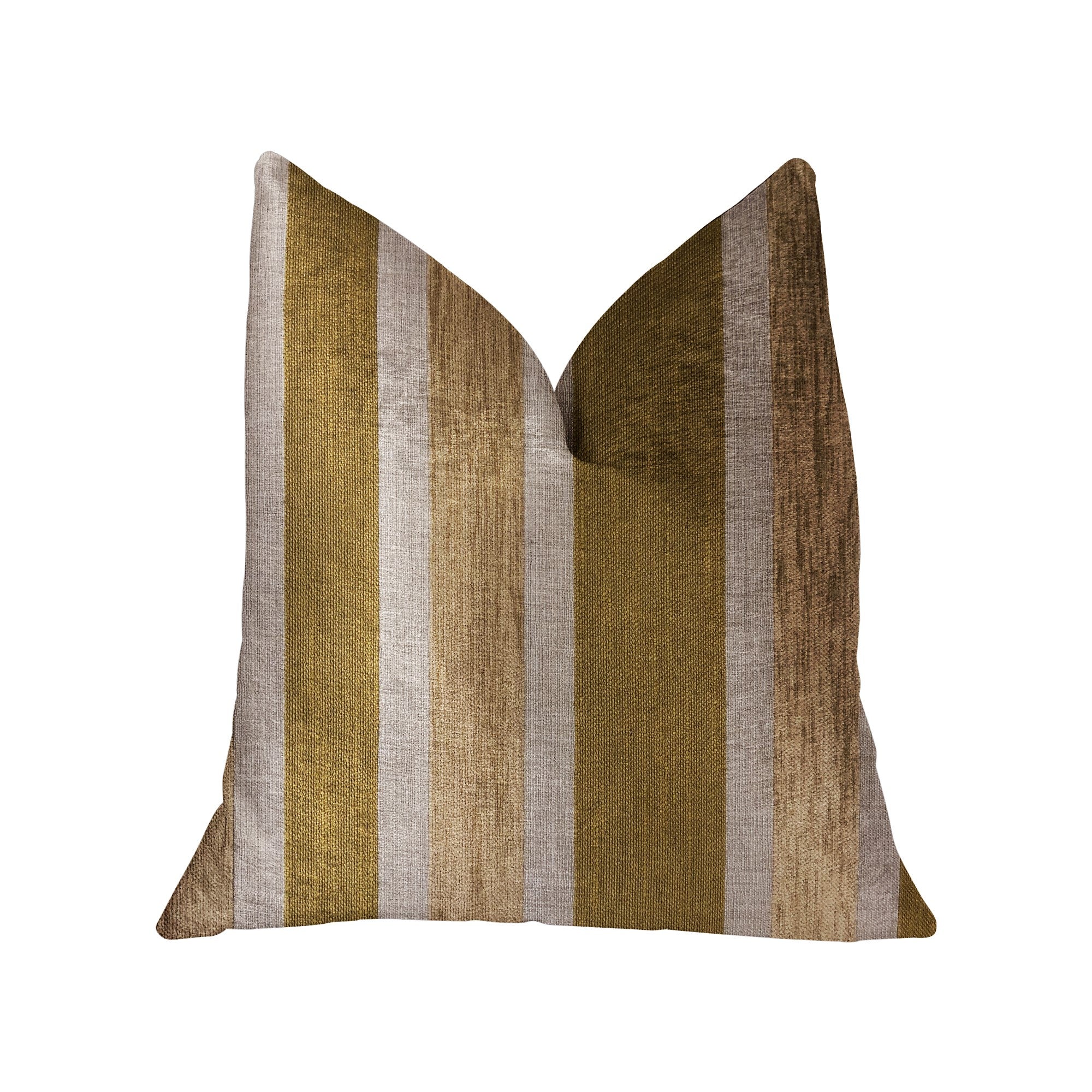 Golden Tan Lines Gold Luxury Throw Pillow with a striped design, showcasing its luxurious fabric and elegant gold color.