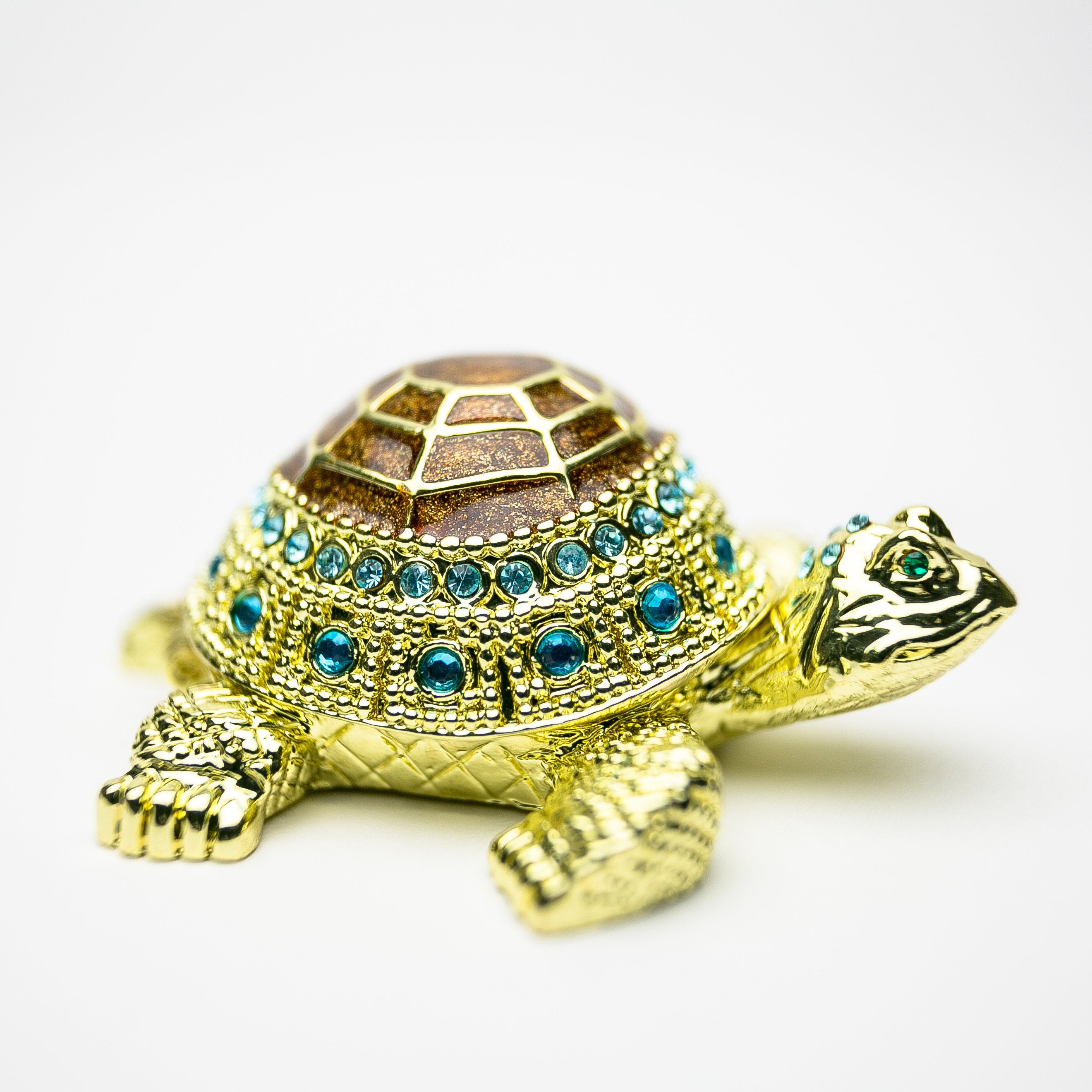 Golden Turtle trinket box with enamel paint and Austrian crystals, featuring 24K gold plating.