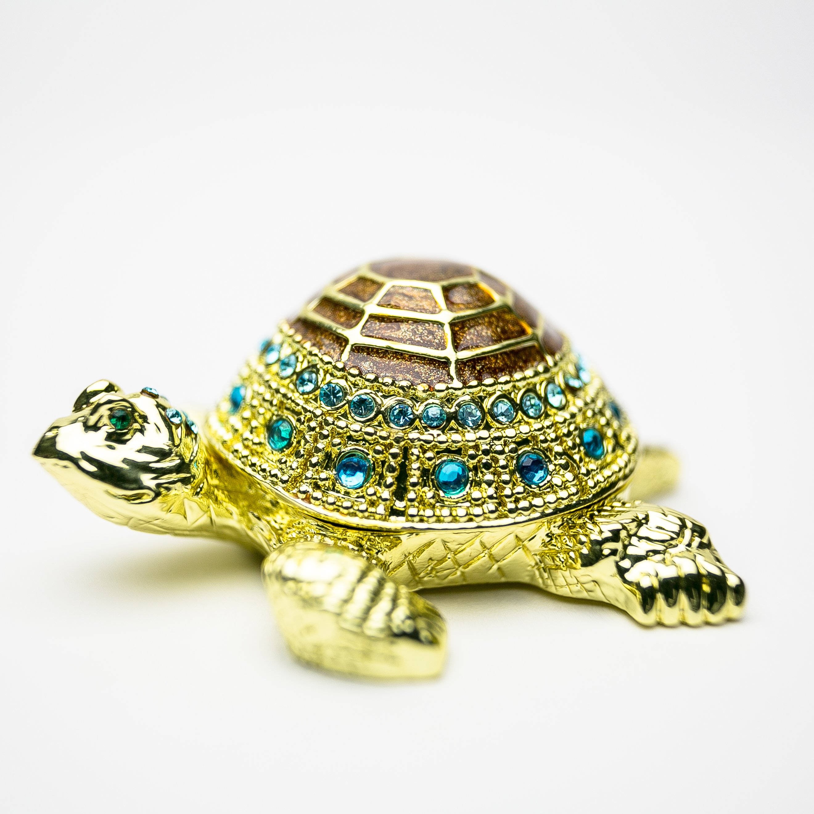 Golden Turtle trinket box with enamel paint and Austrian crystals, featuring 24K gold plating.