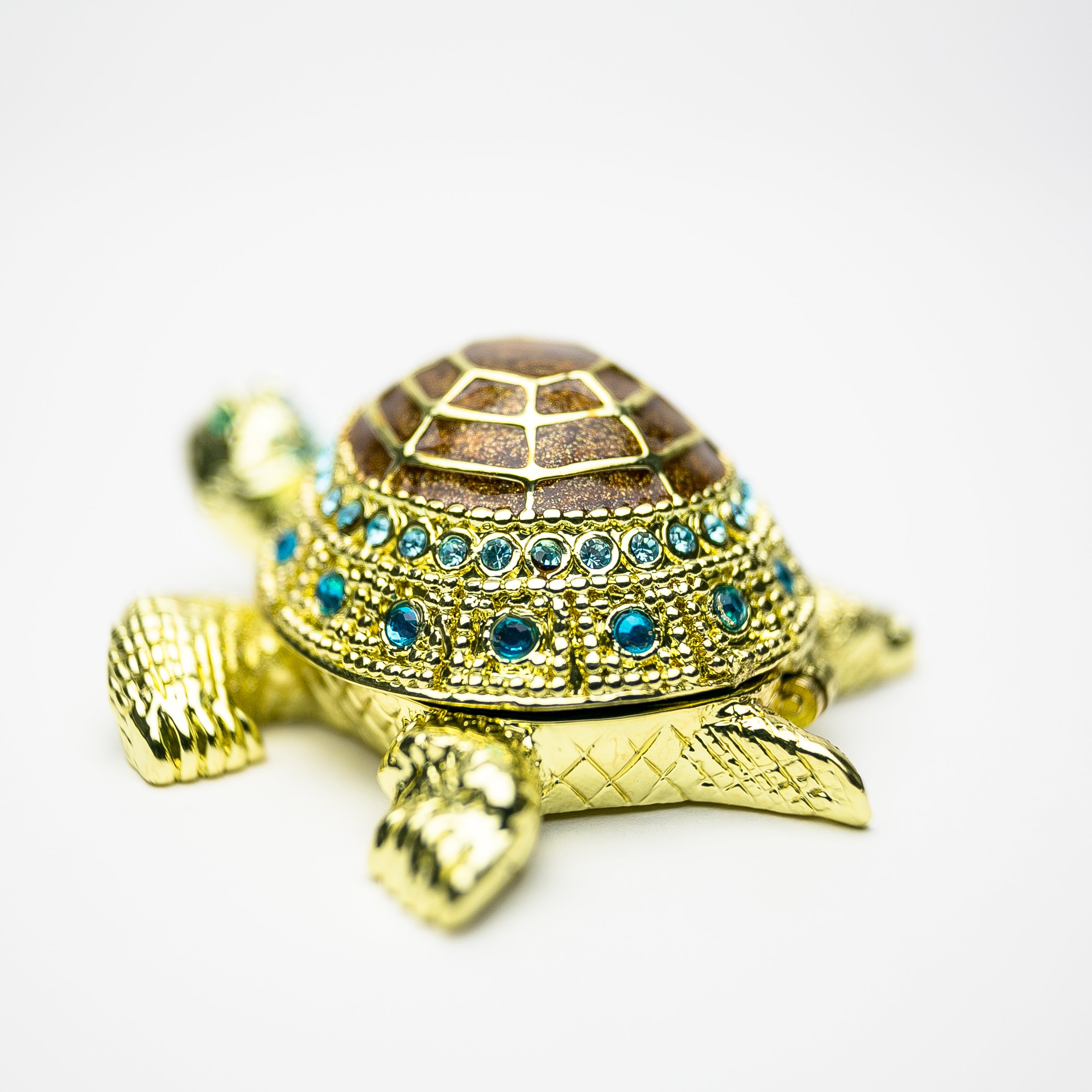 Golden Turtle trinket box with enamel paint and Austrian crystals, featuring 24K gold plating.