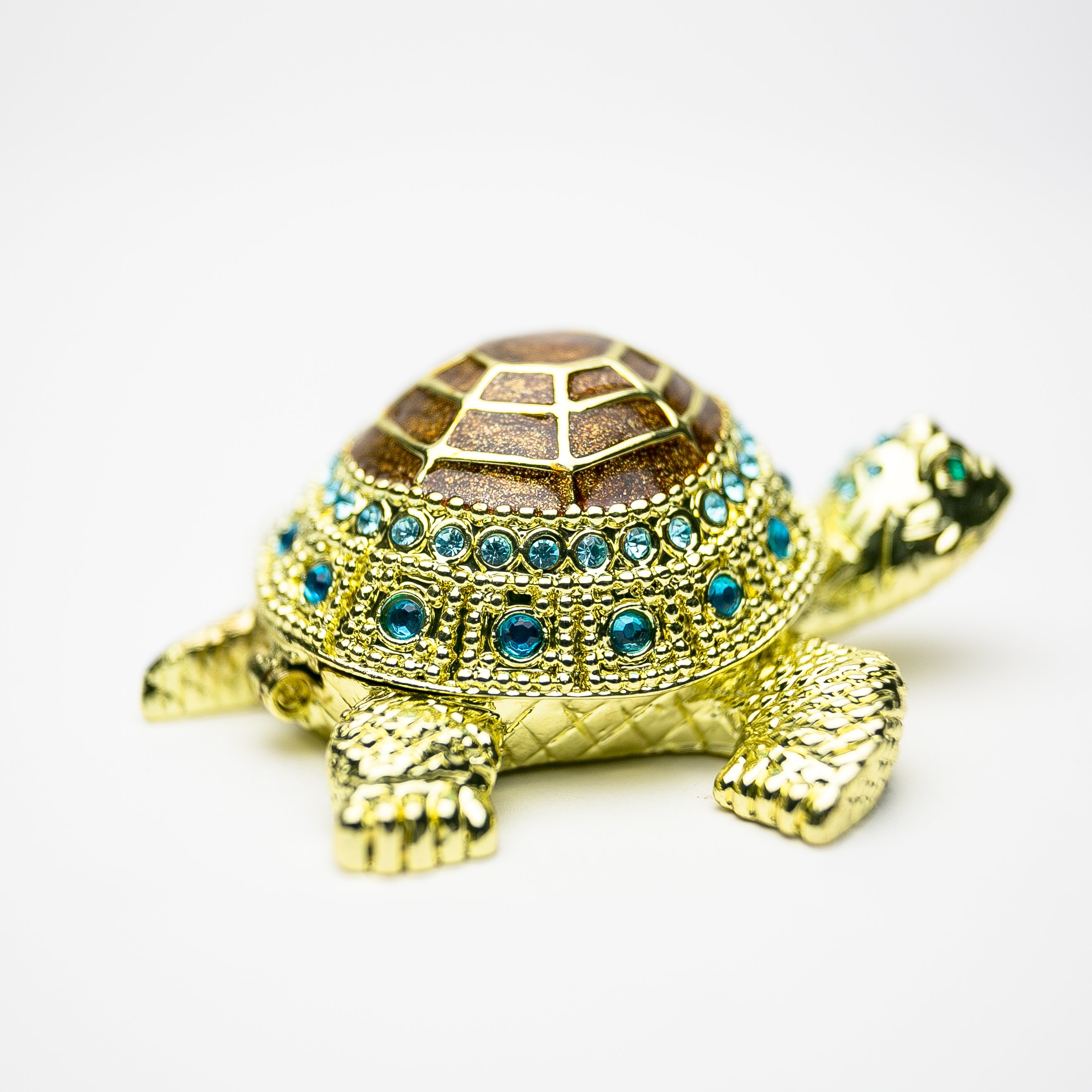 Golden Turtle trinket box with enamel paint and Austrian crystals, featuring 24K gold plating.