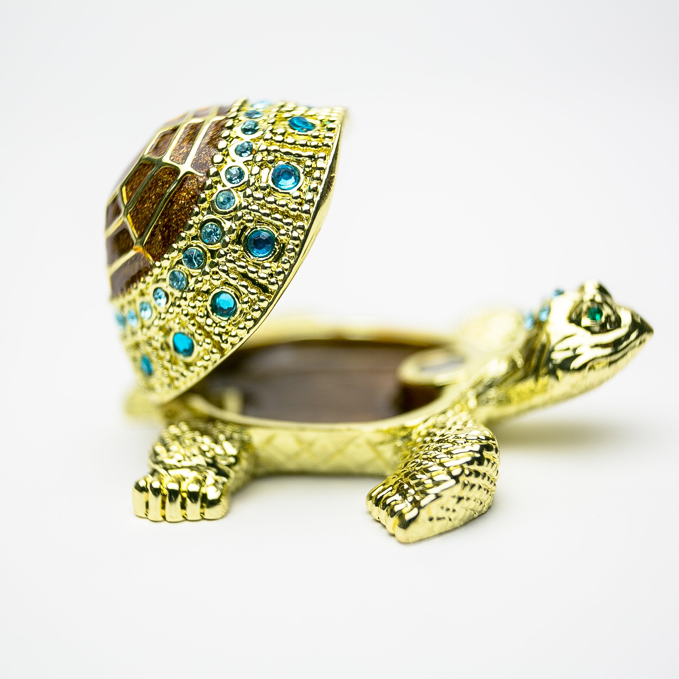 Golden Turtle trinket box with enamel paint and Austrian crystals, featuring 24K gold plating.