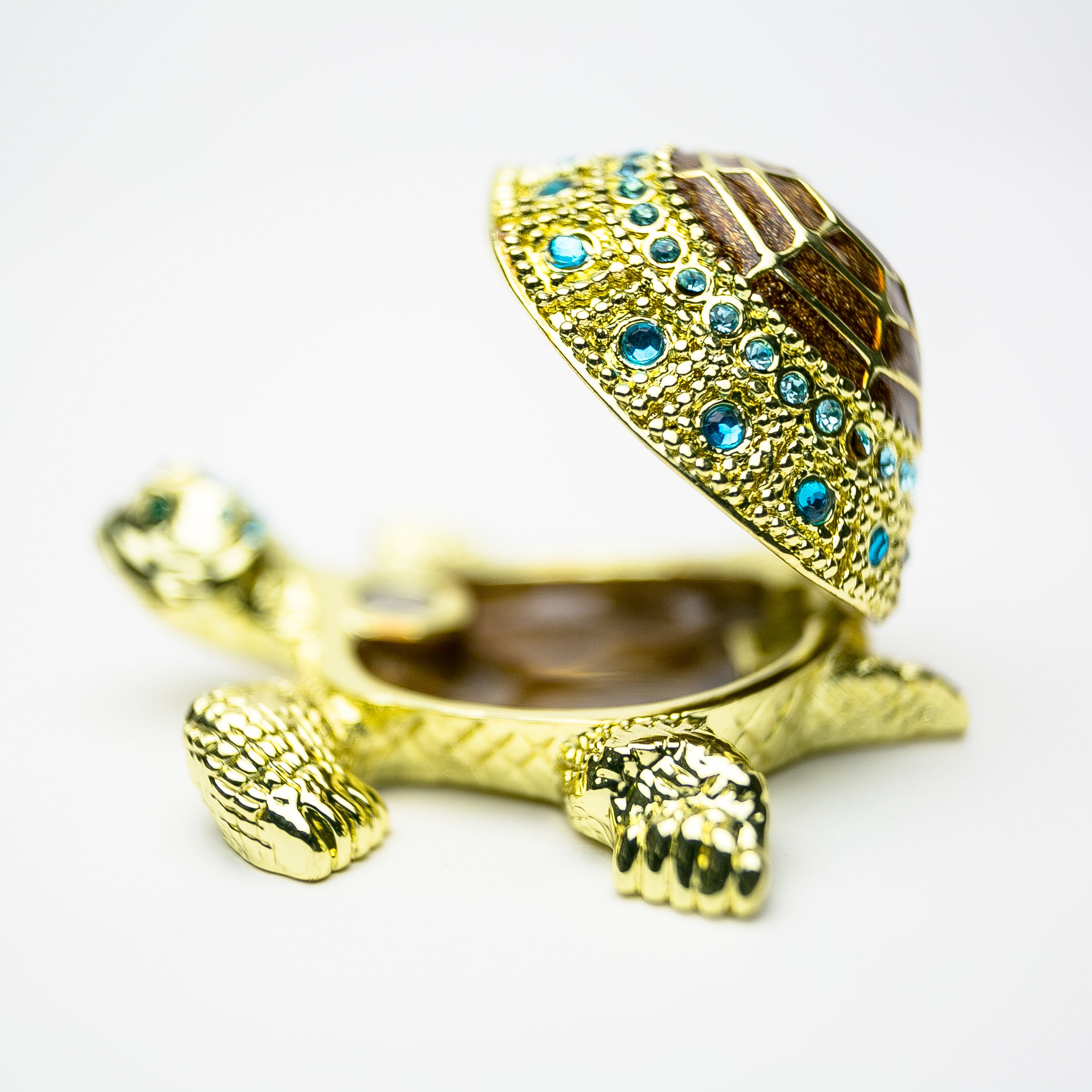 Golden Turtle trinket box with enamel paint and Austrian crystals, featuring 24K gold plating.