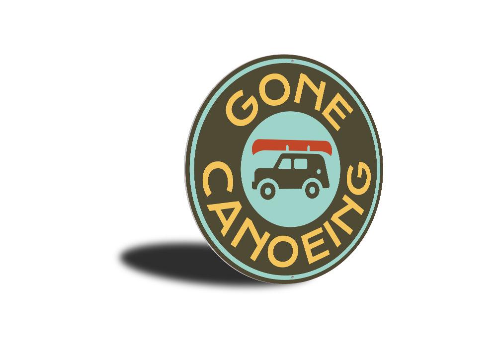 Gone Canoeing Sign made of high-quality aluminum, featuring a canoe design, perfect for home decor.