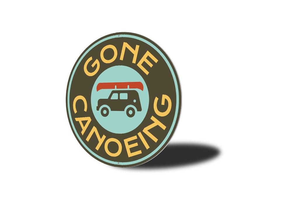 Gone Canoeing Sign made of high-quality aluminum, featuring a canoe design, perfect for home decor.