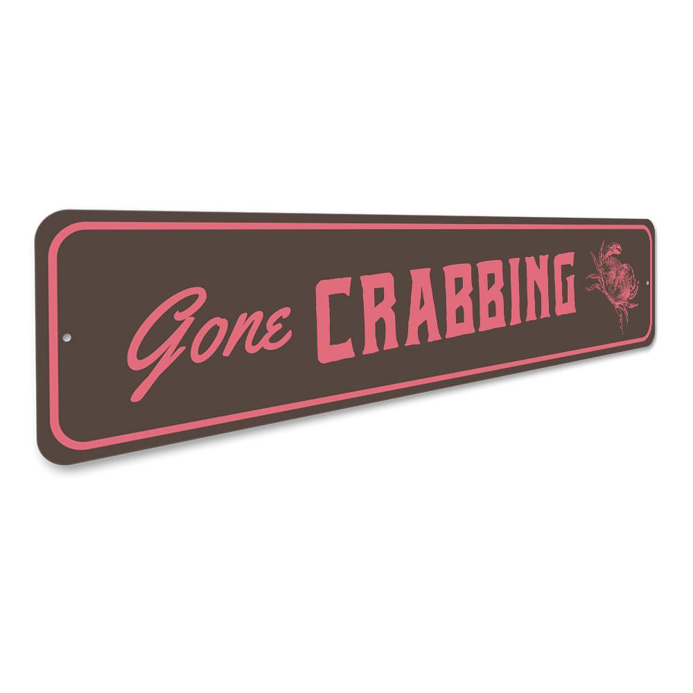 Gone Crabbing Sign made of high-quality aluminum, featuring a coastal design perfect for beach houses and seafood restaurants.