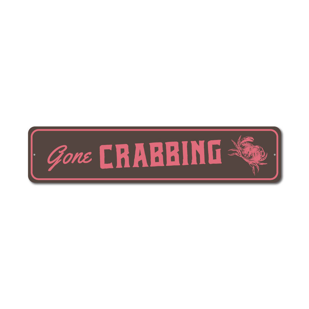 Gone Crabbing Sign made of high-quality aluminum, featuring a coastal design perfect for beach houses and seafood restaurants.