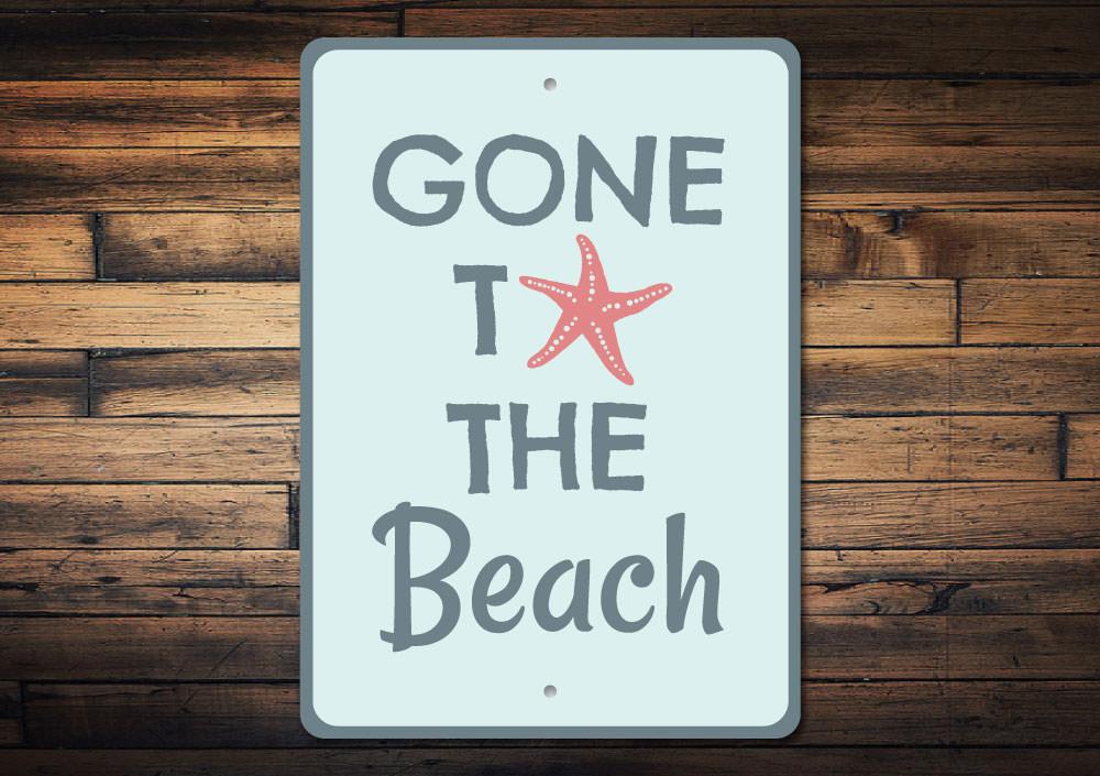 Gone To The Beach Sign made of high-quality aluminum, featuring a beach-themed design perfect for coastal decor.