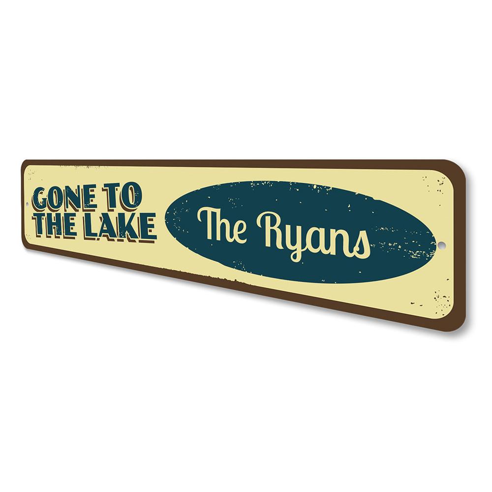 Gone to the Lake Sign made of high-quality aluminum, featuring customizable text, perfect for lakehouse decor.