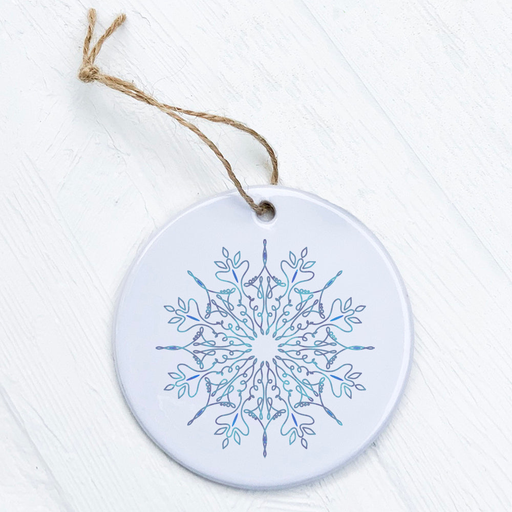 Gradient Snowflake Ornament made of high-quality porcelain with a vibrant design, perfect for holiday decor or gifting.