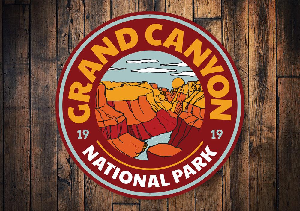 Grand Canyon Circle Sign made of high-quality aluminum, featuring a vibrant design perfect for home decor.