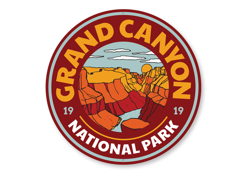 Grand Canyon Circle Sign made of high-quality aluminum, featuring a vibrant design perfect for home decor.