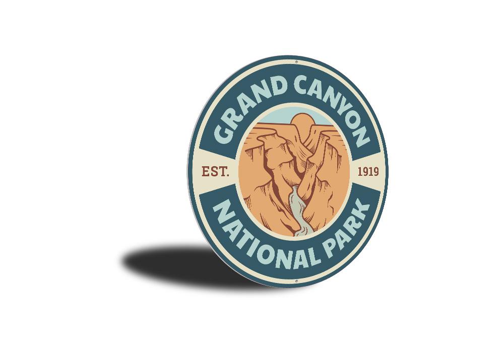 Grand Canyon National Park Sign made of high-quality aluminum, featuring vibrant colors and a scenic design, perfect for home decor.