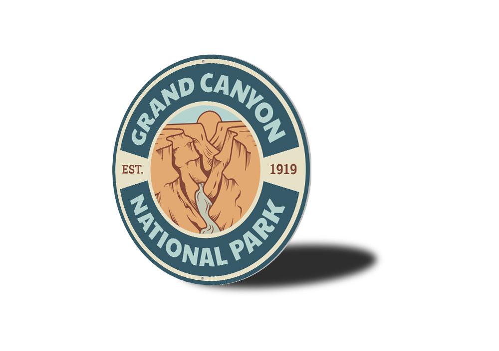 Grand Canyon National Park Sign made of high-quality aluminum, featuring vibrant colors and a scenic design, perfect for home decor.