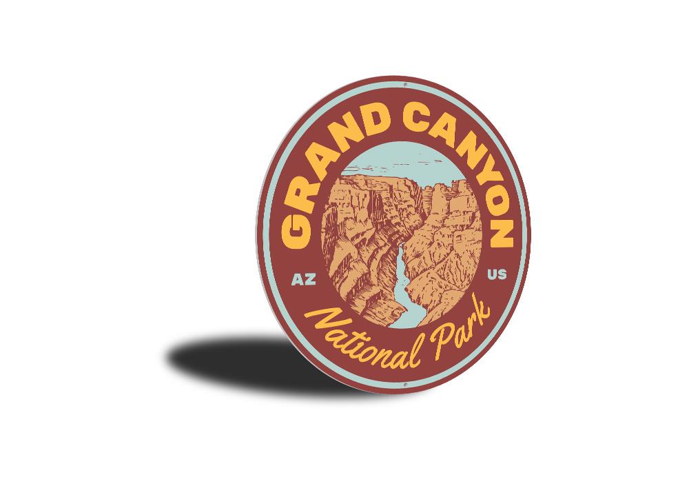 A beautifully crafted Grand Canyon Sign made of high-quality aluminum, featuring customizable text and pre-drilled holes for easy mounting.