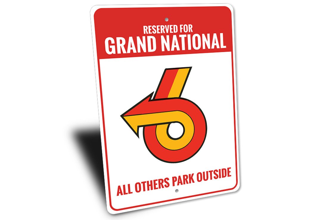 A customizable Grand National Sign made from high-quality aluminum, featuring vibrant colors and a sleek design, perfect for home decor.