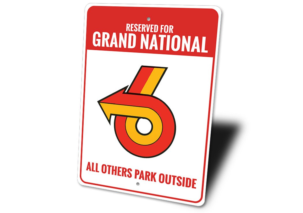 A customizable Grand National Sign made from high-quality aluminum, featuring vibrant colors and a sleek design, perfect for home decor.