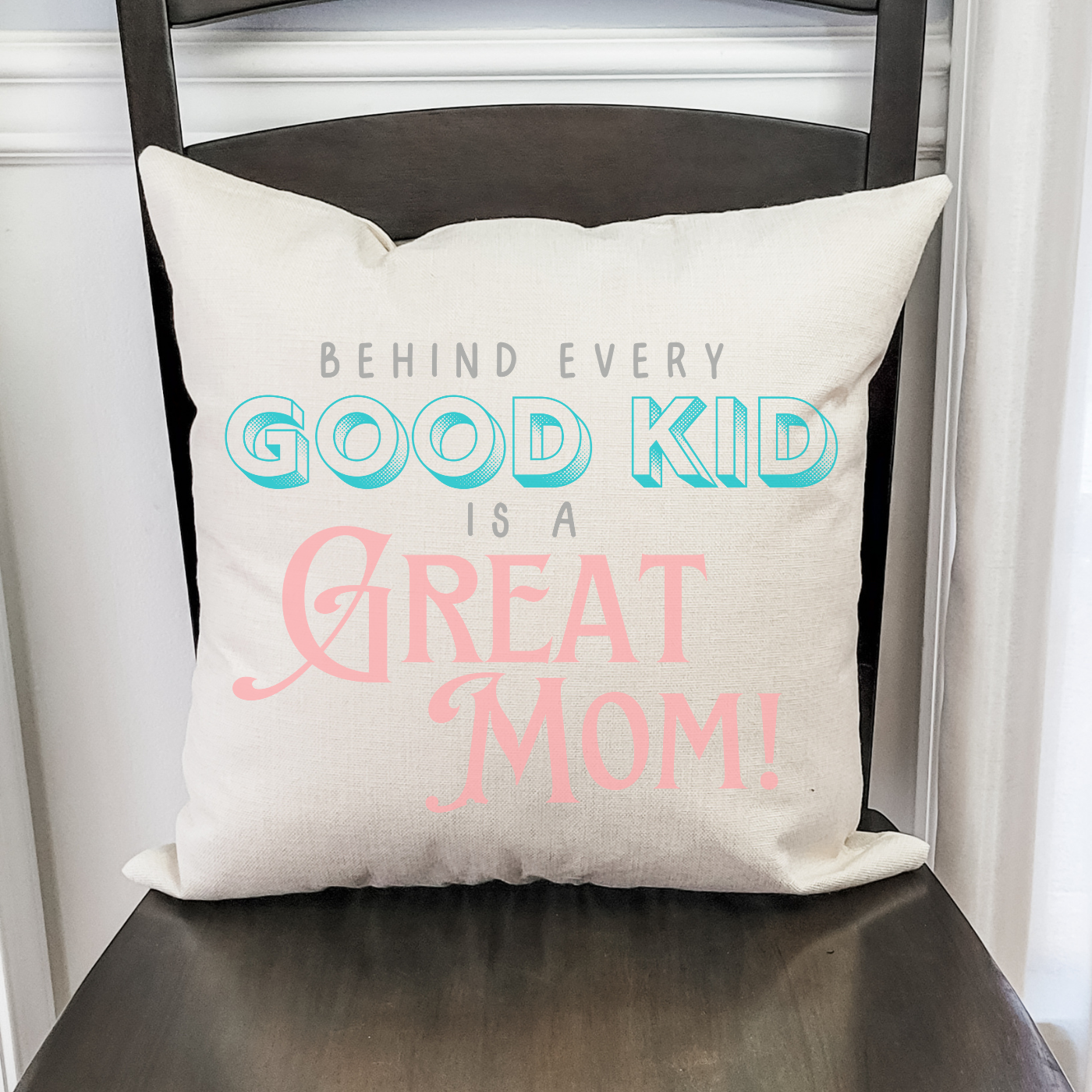 Great Mom Pillow Cover featuring farmhouse style design with hidden zipper, made of soft polyester linen.