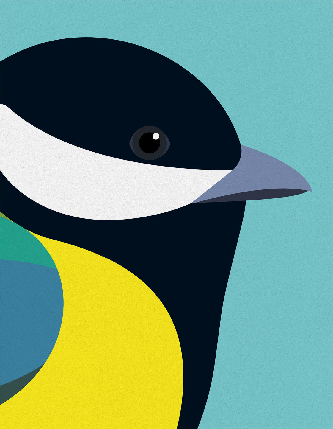 A minimal illustration of a Great Tit, showcasing its vibrant colors and distinctive features in a simplistic design.