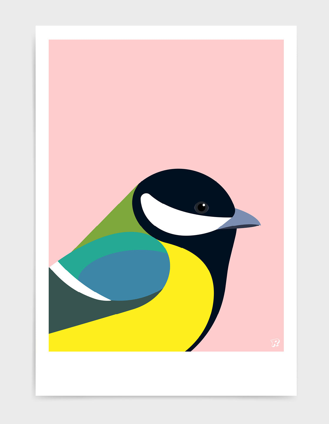 A minimal illustration of a Great Tit, showcasing its vibrant colors and distinctive features in a simplistic design.