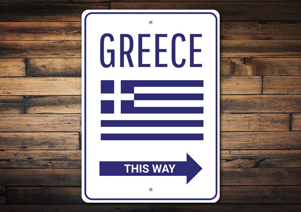 Customizable Greece sign made from high-quality aluminum, featuring pre-drilled holes for easy mounting.