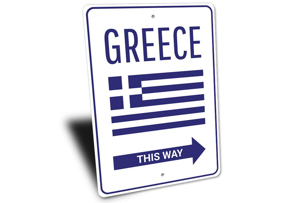 Customizable Greece sign made from high-quality aluminum, featuring pre-drilled holes for easy mounting.