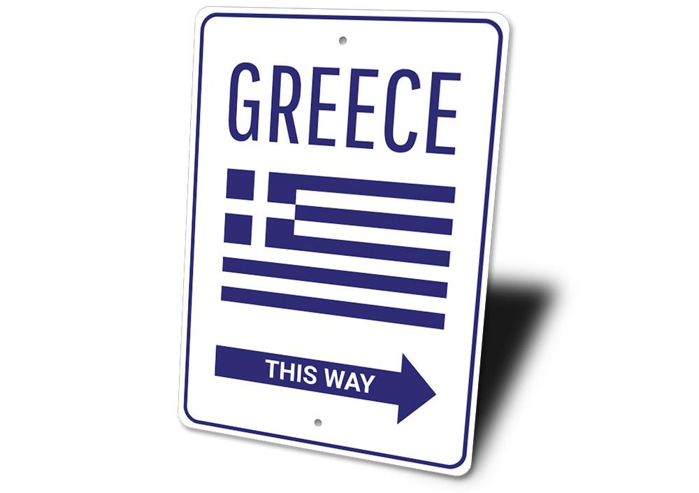 Customizable Greece sign made from high-quality aluminum, featuring pre-drilled holes for easy mounting.