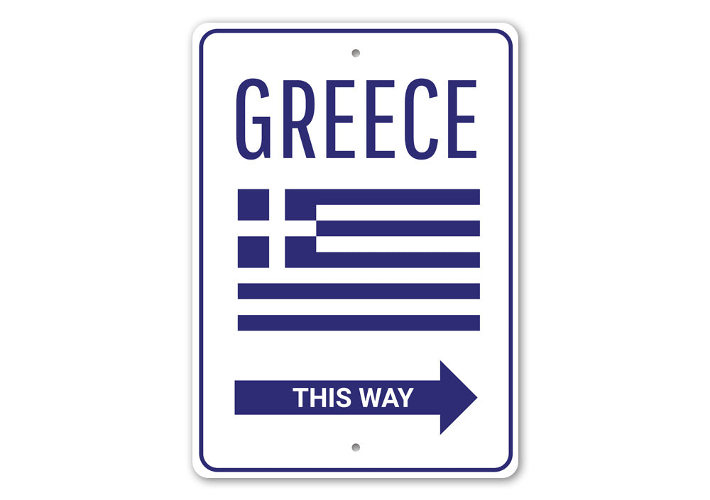 Customizable Greece sign made from high-quality aluminum, featuring pre-drilled holes for easy mounting.