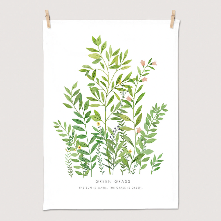 A vibrant Green Grass fabric poster measuring 50cm x 70cm, showcasing a modern design with intricate grass patterns.