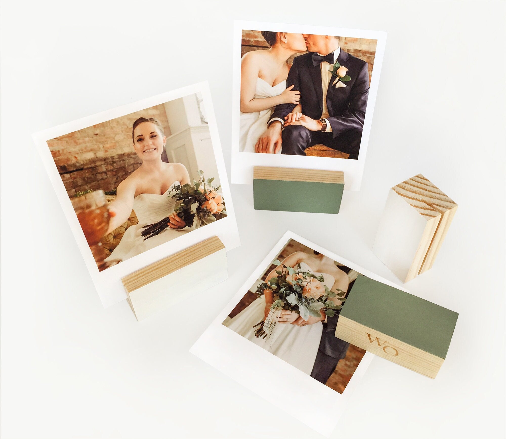 Green ombre block card holder made from eco-friendly wood, showcasing its stylish design and color options.