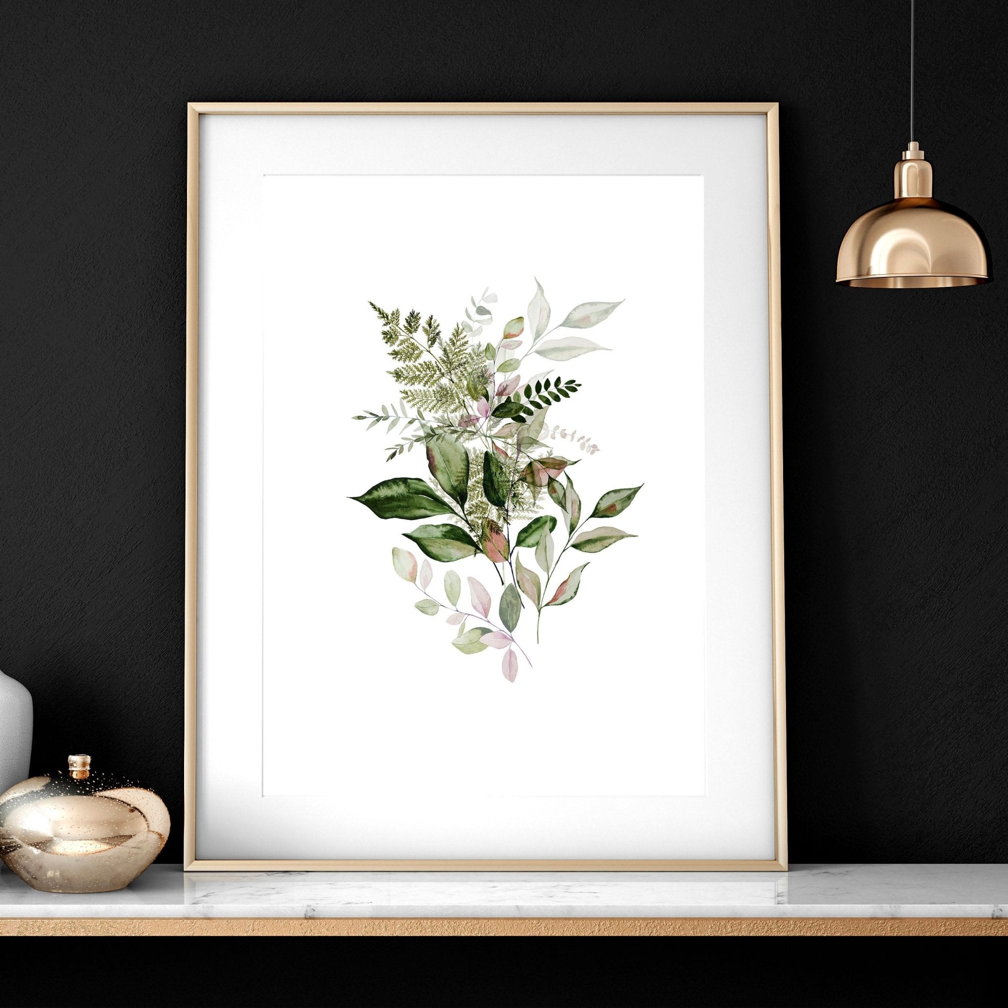 Set of 3 Greenery wall art prints featuring vibrant foliage designs, perfect for home or office decor.