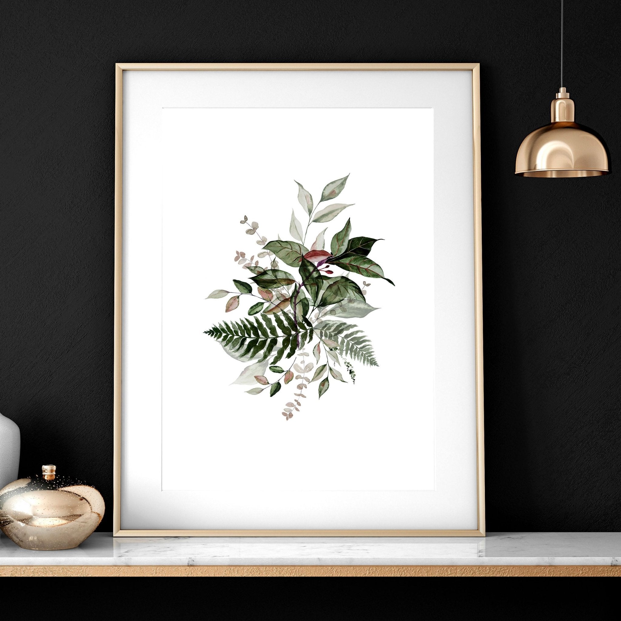 Set of 3 Greenery wall art prints featuring vibrant foliage designs, perfect for home or office decor.