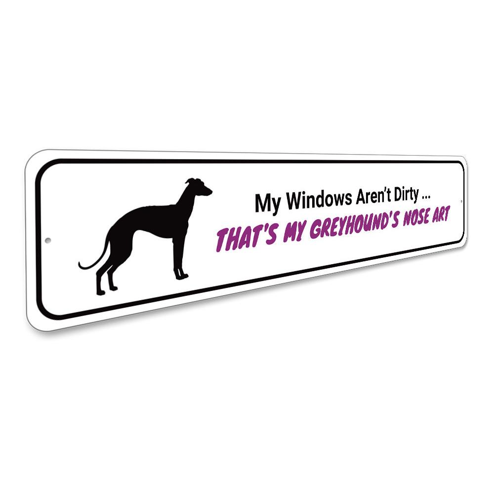 A decorative Greyhound Dog Sign made from high-quality aluminum, featuring a detailed design of a Greyhound dog, perfect for indoor or outdoor display.