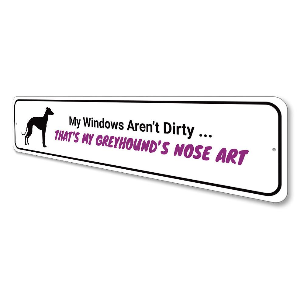 A decorative Greyhound Dog Sign made from high-quality aluminum, featuring a detailed design of a Greyhound dog, perfect for indoor or outdoor display.