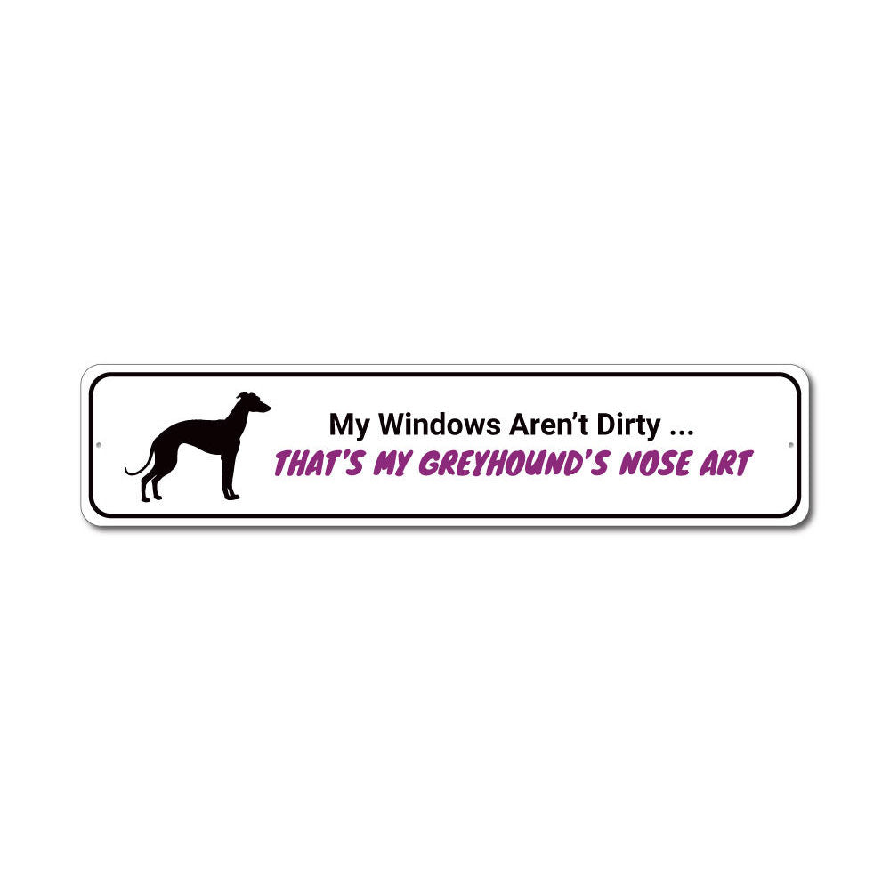 A decorative Greyhound Dog Sign made from high-quality aluminum, featuring a detailed design of a Greyhound dog, perfect for indoor or outdoor display.