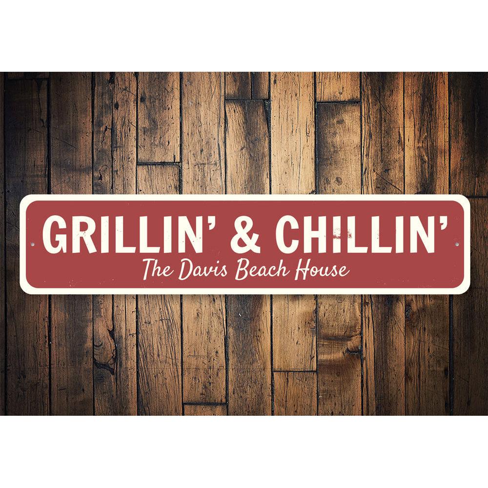 Red "Grillin' & Chillin'" sign