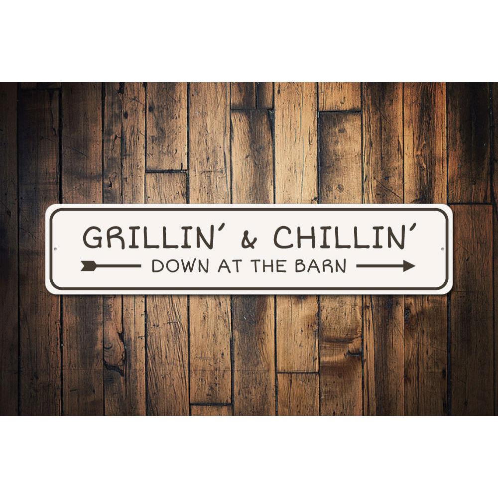 Grilling and Chillin Bar Sign made of high-quality aluminum, featuring a fun design perfect for home decor.