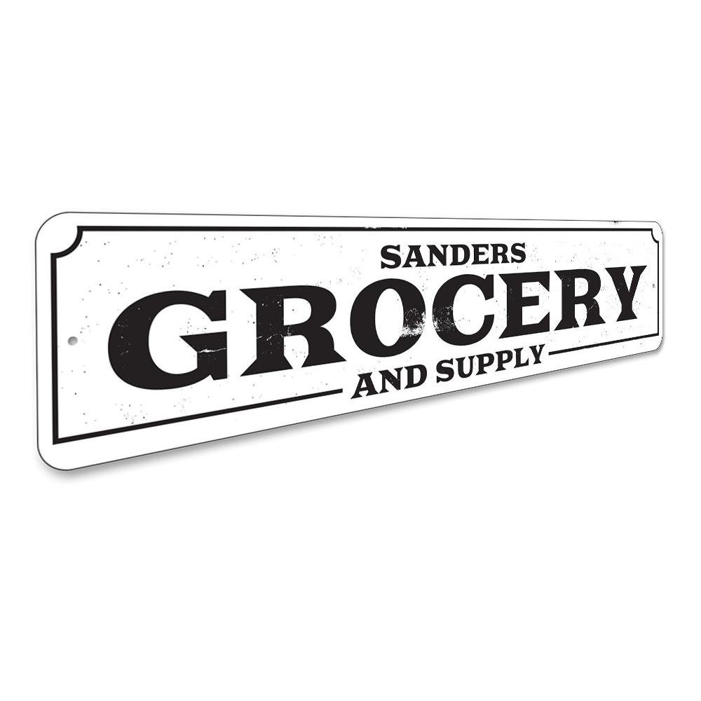 Customizable Grocery and Supply Sign made of high-quality aluminum, featuring pre-drilled holes for easy mounting, ideal for businesses and gifts.