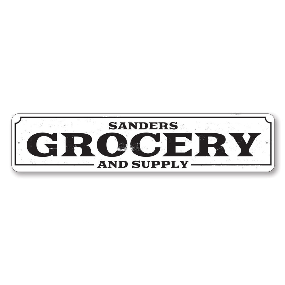 Customizable Grocery and Supply Sign made of high-quality aluminum, featuring pre-drilled holes for easy mounting, ideal for businesses and gifts.