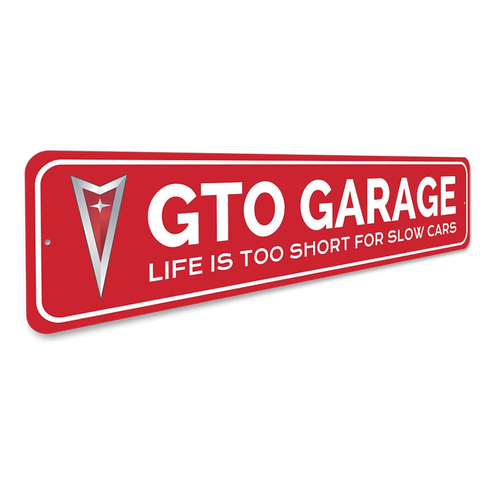 GTO Garage Sign made of high-quality aluminum, featuring vibrant colors and customizable text, perfect for garage or man cave decor.