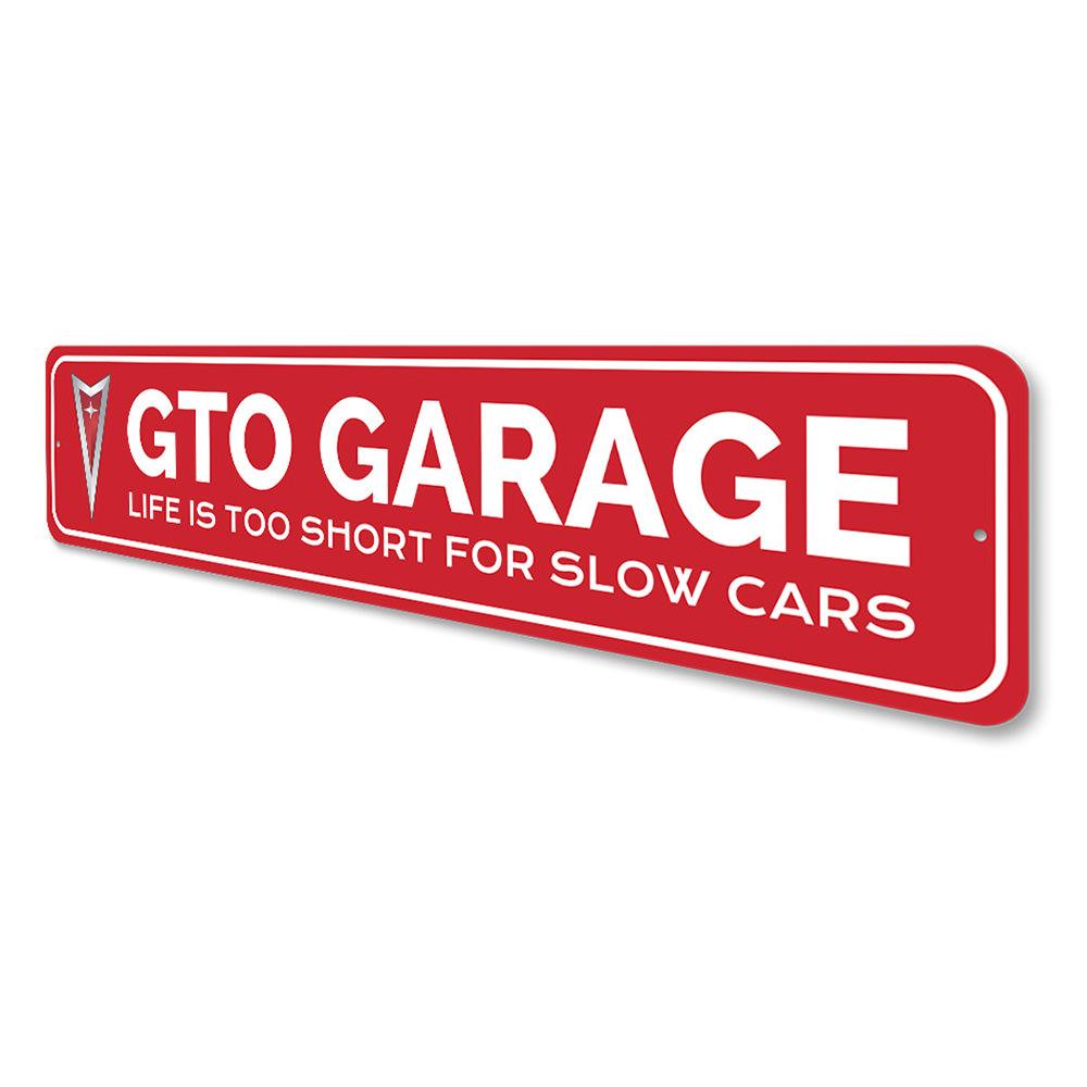 GTO Garage Sign made of high-quality aluminum, featuring vibrant colors and customizable text, perfect for garage or man cave decor.