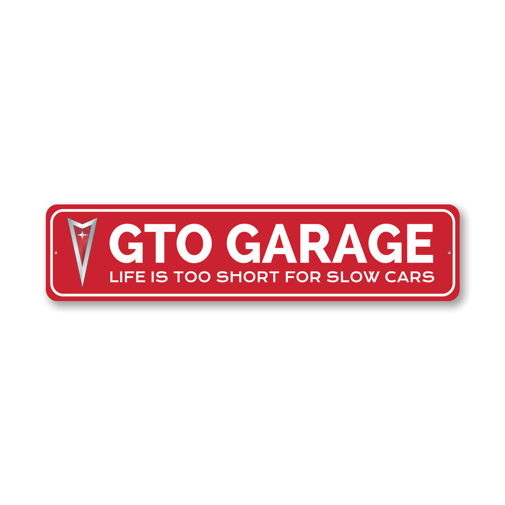 GTO Garage Sign made of high-quality aluminum, featuring vibrant colors and customizable text, perfect for garage or man cave decor.