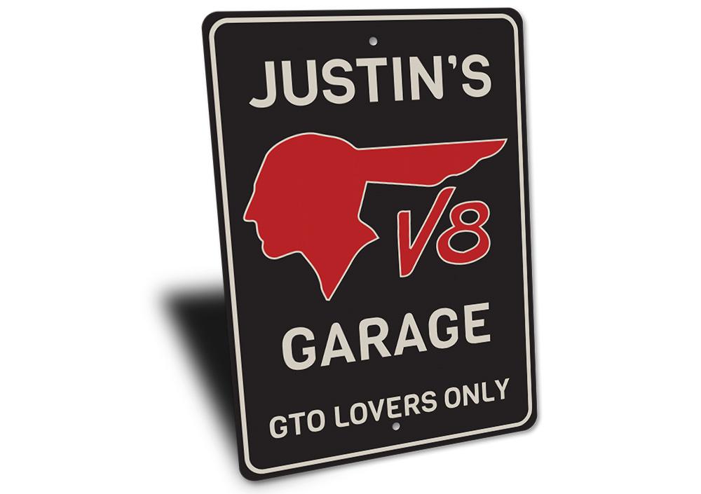 GTO Lovers Only Sign made of high-quality aluminum, featuring customizable text, ideal for garages and man caves.