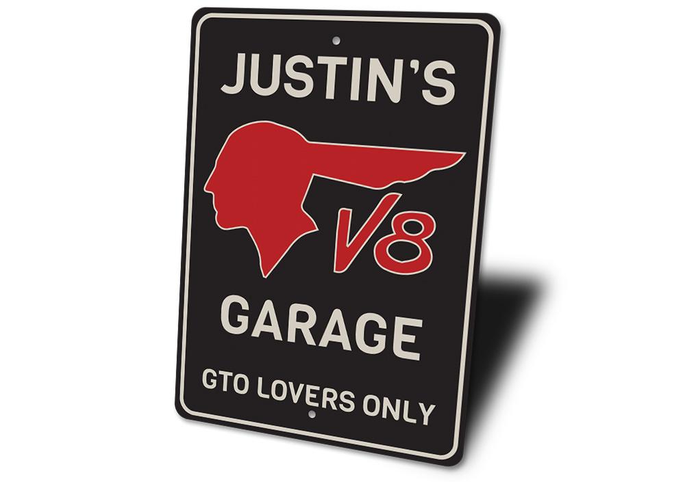 GTO Lovers Only Sign made of high-quality aluminum, featuring customizable text, ideal for garages and man caves.