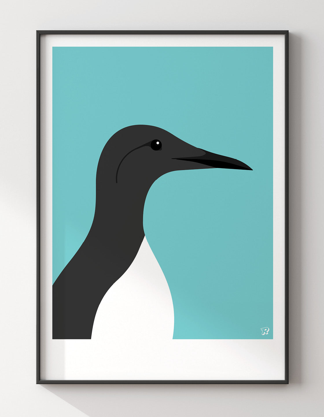 A minimalistic art print of a Guillemot bird, showcasing coastal charm and elegance.