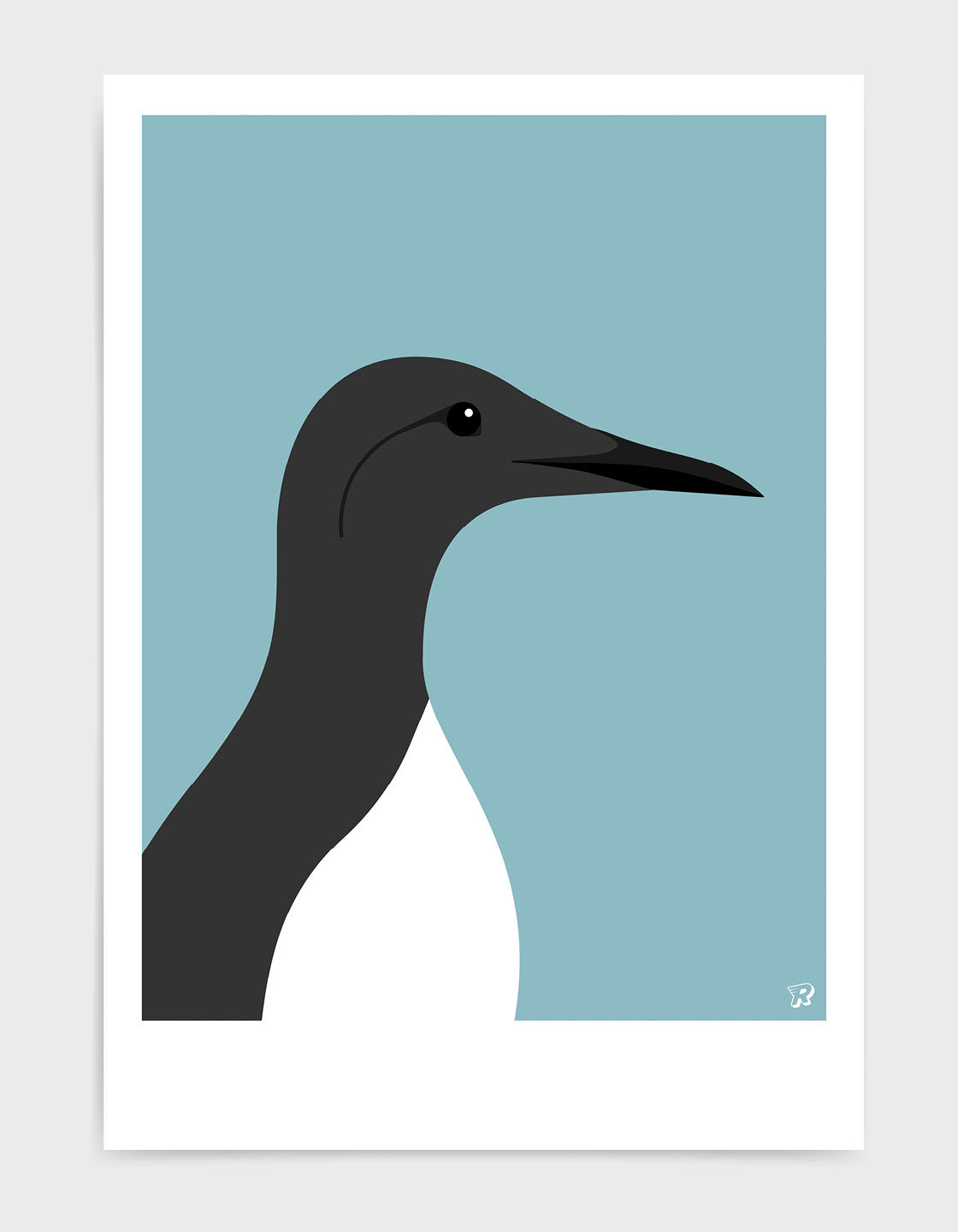 A minimalistic art print of a Guillemot bird, showcasing coastal charm and elegance.