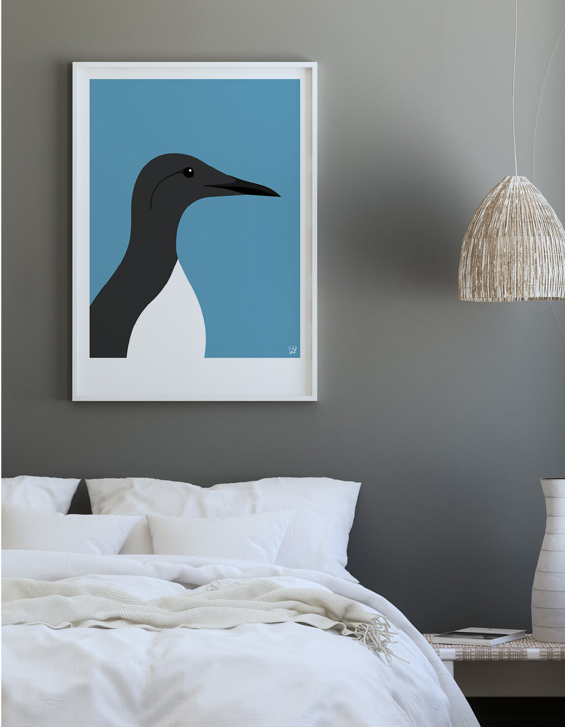 A minimalistic art print of a Guillemot bird, showcasing coastal charm and elegance.