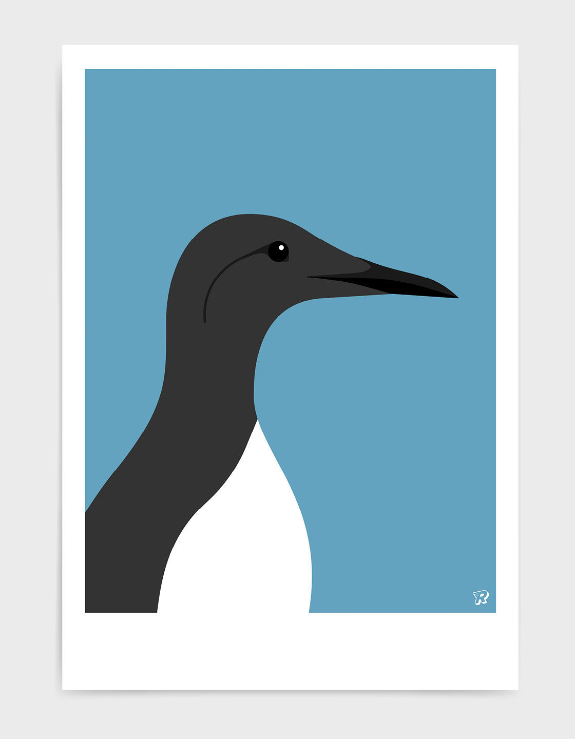 A minimalistic art print of a Guillemot bird, showcasing coastal charm and elegance.