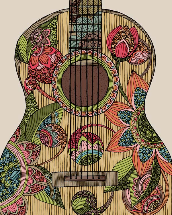 A vibrant 8x10 photographic print of a guitar artwork, showcasing intricate details and colors.